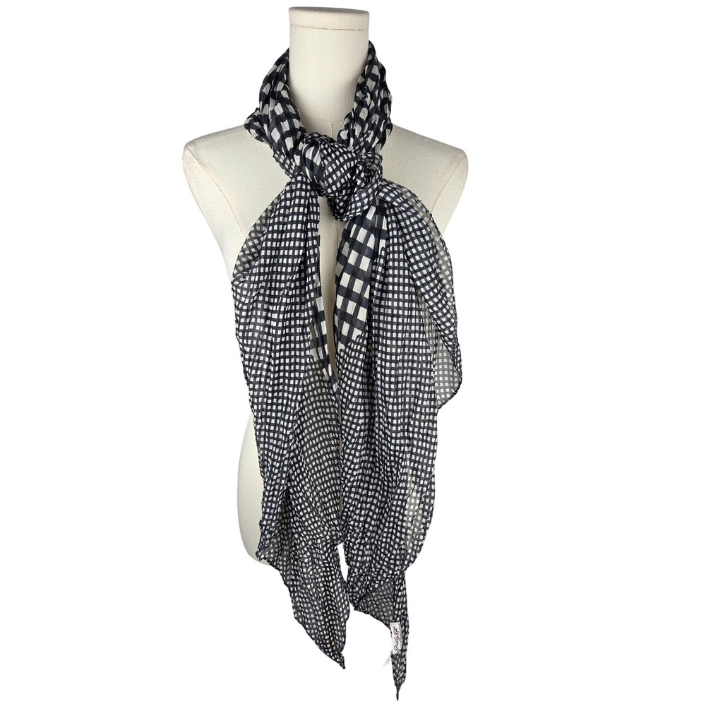 Paisley Road Scarf 60x33" Black White Gingham Silk Cotton Blend Academia Prepp